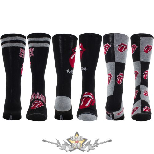 The Rolling Stones - Unisex Sock Guitar Tin.  Logos (Black) (UK Size 6.5 - 11)  Fémdobozos Limitált zokni szett