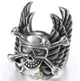Wing Biker - skull ring.  Steinless Steel. gyűrű