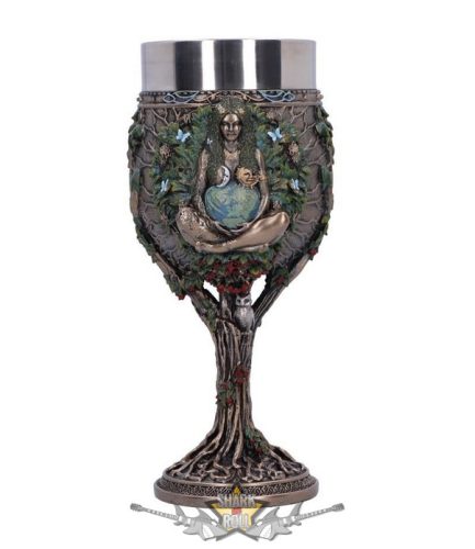 Bronze Mother Earth Goblet 20cm. B6352X3.  fantasy dísz, kehely. serleg