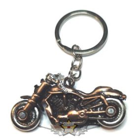   Motoros - Biker  Kulcstartó, forgó kerekekkel. Bronz szin.  Medál,. fém kulcstartó
