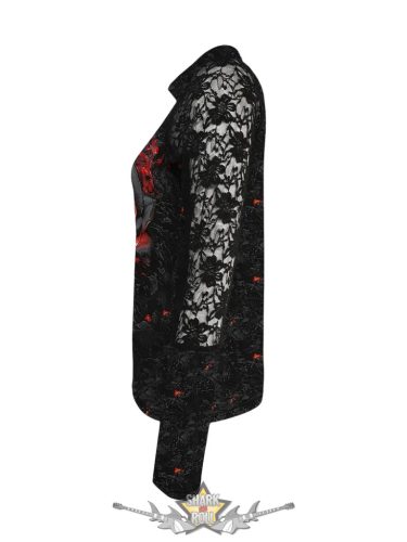 Gothic - magas nyakú csipkebetétes póló,  halloweeni rózsamintával,