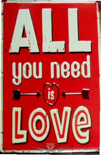 ALL YOU NEED IS LOVE -  Metal Sign.  20X30.cm. fém tábla kép