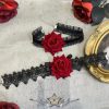 Gothic - Gótikus csipke nyaklánc piros rózsás részlettel.   TM.  nyakpánt, nyakörv, nyakék