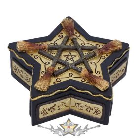   Mágikus Védő Wiccan Seprűnyél Doboz 16cm.  asztali dísz, ékszer tartó doboz