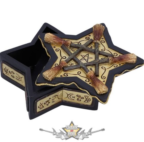 Mágikus Védő Wiccan Seprűnyél Doboz 16cm.  asztali dísz, ékszer tartó doboz