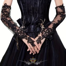   Gótikus csipke . csipke kesztyű, hosszú és vékony. 1 pár  fekete csipke  kesztyű.