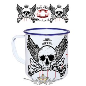   Amig a föld kerek, mindig lesznek Rockerek.  zománcozott retro fém bögre