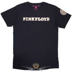   Pink Floyd - Unisex T-Shirt.  Logo & Prism Applique (Navy Blue) (Embellished)   férfi zenekaros póló