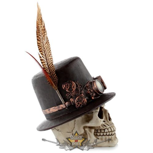 Steampunk Koponya - Keménykalapban és Tollal. SK327.  koponya figura
