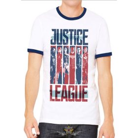   JUSTICE LEAGUE MOVIE - STRIPS Ringe. r WHITE.  filmes  póló