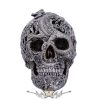 Silver Cranial Drakos Engraved Dragon Skull Ornament. U4977R0.  koponya figura