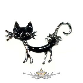   Black Cat - Macska bross – strasszkövekkel és masnival díszített   bross, kitűző.  