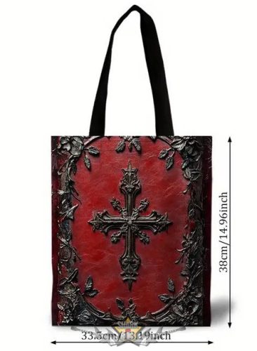 Gothic Cross Floral Print poliészter táska.    vászon táska, bevásárló táska