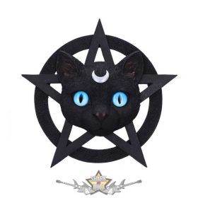   BLACK CAT - Feline Worship Cat Pentagram Wall Plaque 25.5cm. D6766A24.   fantasy figura, Macskaimádó Pentagram Fali Plakett 