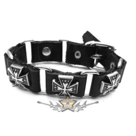   1 soros  -  5 db.  vaskereszttel. Iron cross. JVP.  karkötő, csuklópánt. 