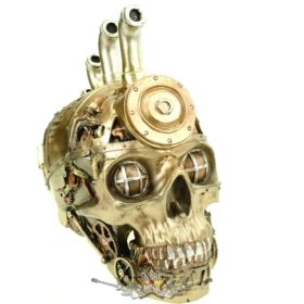   Steampunk Koponya -  Skull U-Boat 3 periszkóppal sárgaréz színű 21 cm koponya figura gótikus. 839-1396.  koponya figura