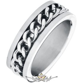   Láncgyűrű rozsdamentes acélból. Ezüst.Embedded Chain Link Ring Silver. Forgó.    Acélgyűrű. 