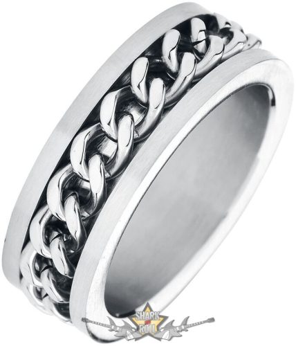 Láncgyűrű rozsdamentes acélból. Ezüst.Embedded Chain Link Ring Silver. Forgó.    Acélgyűrű. 