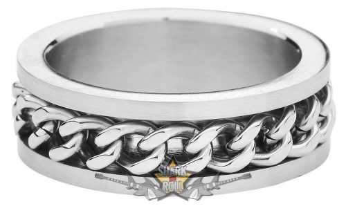 Láncgyűrű rozsdamentes acélból. Ezüst.Embedded Chain Link Ring Silver. Forgó.    Acélgyűrű. 