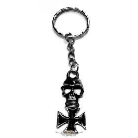 Iron cross black - koponyás.  fém kulcstartó