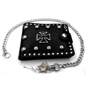   Black Iron Cross - szegecses pénztárca lánccal.  pénztárca