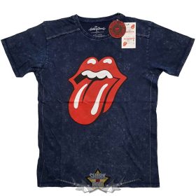   The Rolling Stones - Unisex T-Shirt. Classic Tongue (Navy Blue) (Wash Collection)  férfi zenekaros póló