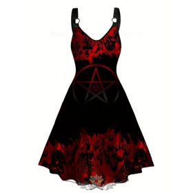 Gótikus női ruha -  Gótikus női ujjatlan ruha koponya és pentagram mintával.    Gótikus női ruha -  Gótikus női ujjatlan ruha koponya és pentagram mintával.