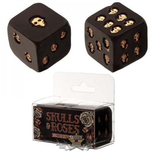 Fekete csontok és arany koponyák  2 db. Fekete kocka - Koponyákkal. Skulls roses. SK280. dobókocka