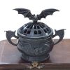 Gótikus Denevér Füstölőtartó - Sötét Metál Denevér Szobor Fedővel . fantasy dísz.