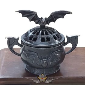   Gótikus Denevér Füstölőtartó - Sötét Metál Denevér Szobor Fedővel . fantasy dísz.