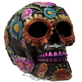   Metálfényes - Mexikói Koponya Virágokkal. SK278.  Dekor Koponya - koponya figura