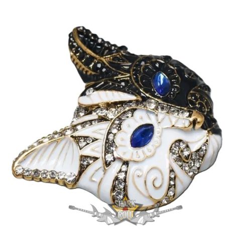 Vintage - macska maszk bross drágakövekkel - Bonyolult fekete-fehér dizájn,  bross, kitűző. 