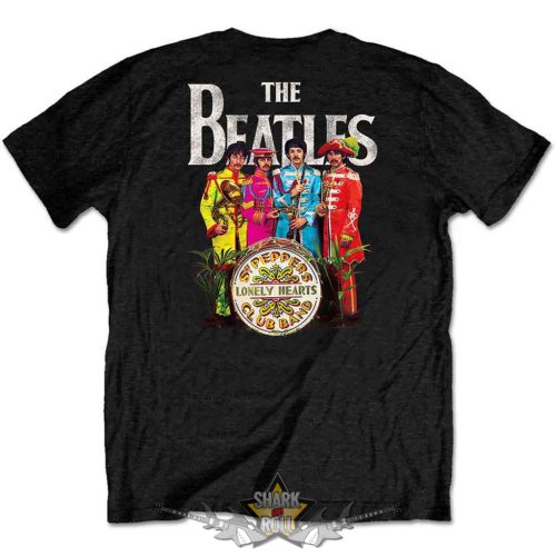 The Beatles - Unisex Retail Pack T-Shirt.  Sgt Pepper (Black) (Back Print).   férfi zenekaros póló