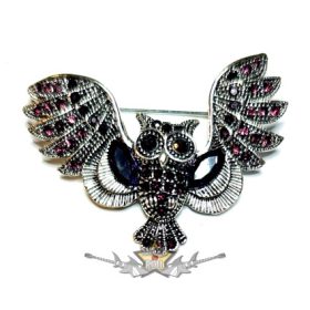   Bross - nagy szemű, cirkoniával kirakott bagoly szárnyakkal. gothic ékszer  