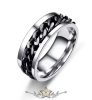 Láncgyűrű rozsdamentes acélból. Ezüst - fekete. Embedded Chain Link Ring Silver.   Acélgyűrű. 