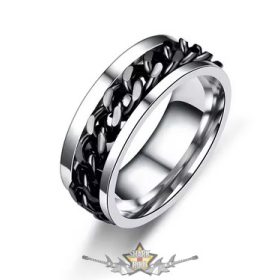   Láncgyűrű rozsdamentes acélból. Ezüst - fekete. Embedded Chain Link Ring Silver.   Acélgyűrű. 