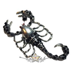   Silver - black  Skorpió – az éjszaka túlélői. cirkoniával kirakott.   bross, kitűző.  