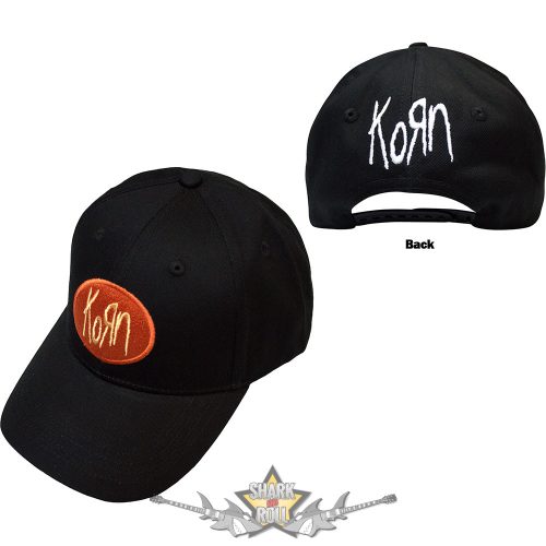 Korn - Unisex Baseball Cap.  Oval Logo. Black. Back Print.   Prémium baseball sapka