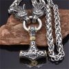 THOR HAMMER -  Nordic Viking Wolf Head acéllánc és kalapács. TU.  nyaklánc, medál