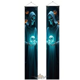 Függő Zászlók Csontvázos Kapucnis Alakokkal.   zászló