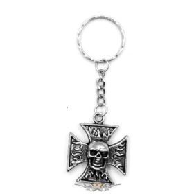 Iron cross.- Fire skull.  fém kulcstartó