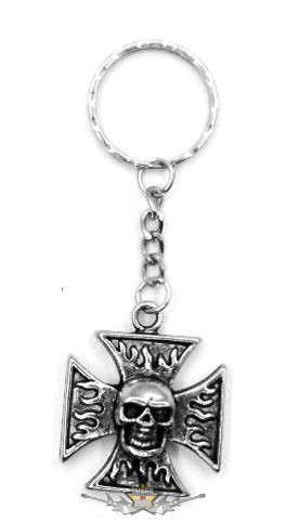 Iron cross.- Fire skull.  fém kulcstartó